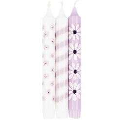 Kronelys 100% stearin 3 pk, Blomst lilla