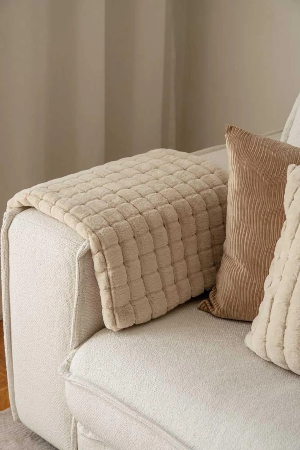 Pledd Faux fur ruter 130x170cm
