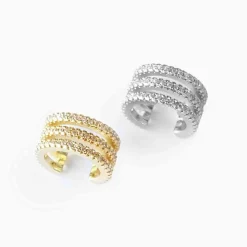 Sett med 2 ear cuffs, sølv og gull